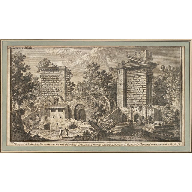 18th Century Italian Architectural Capriccio Engraving of Monte Cavallo Ruins in Gilt Frame For Sale - Image 9 of 9