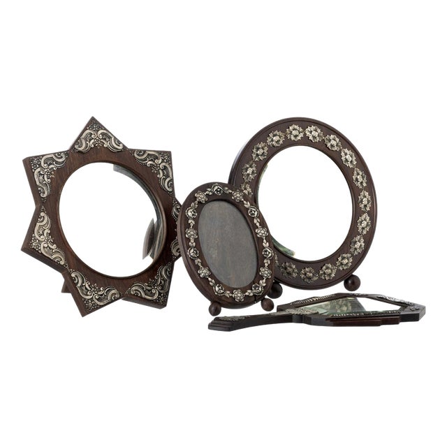 Antique Mirrors in Fine Wood and Silver, 1800s, Set of 4 For Sale