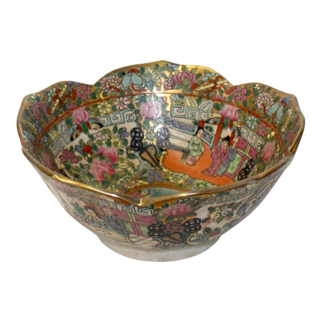 Chinese Oriental Porcelain People Scenery Bowl Container Decor For Sale