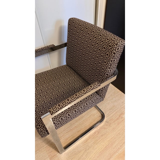 Mid-Century Modern 1970s Chrome Cantilever Accent Armchair Mies Van Der Rohe, Milo Baughman Style For Sale - Image 3 of 12
