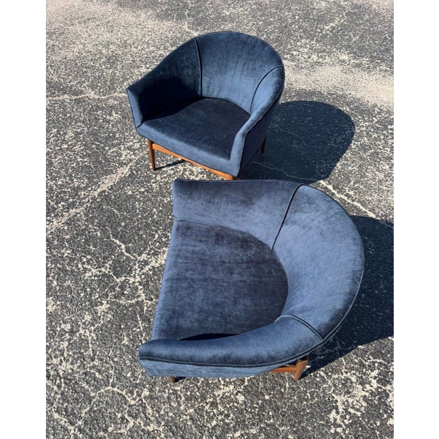 Blue Fully-Restored Mid Century Lawrence Peabody for Richardson Nemschoff Barrel Chair Pair For Sale - Image 8 of 8