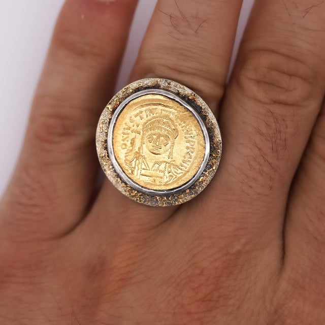 Antique 22k Yellow Gold Byzantine Empire Justinian I Coin Bezel Ring Size 9.75 For Sale - Image 9 of 10