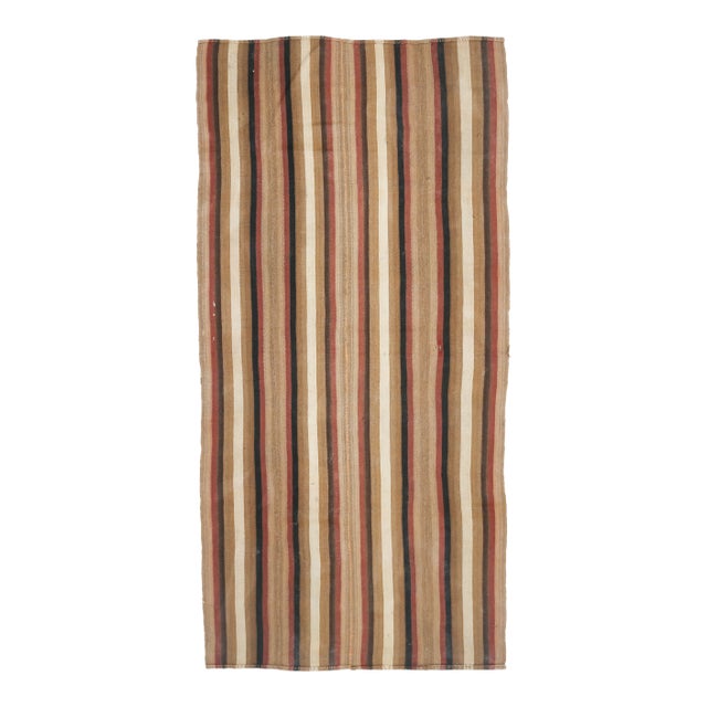 Vintage Turkish Hand-Knotted Wool Cotton Brown Kilim Runner For Sale