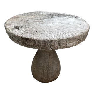 Andrianna Shamaris Century Old Teak Wood Round Side Table For Sale