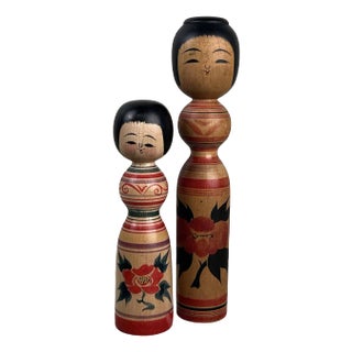 Vintage Kokeshi Figurines by Abo Masafumi, 1970s, Set of 2 For Sale