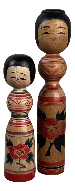 Vintage Kokeshi Figurines by Abo Masafumi, 1970s, Set of 2