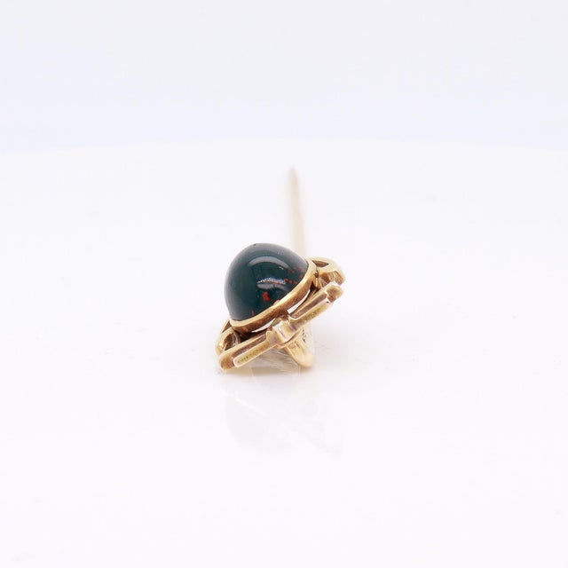 Antique Signed Brassler & Co. Art Deco 14k Gold & Bloodstone Cabochon Stickpin For Sale - Image 13 of 15