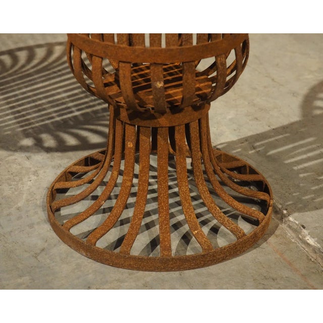 Pair of Vintage Weathered Iron Basket Form Urns From France, 20th Century For Sale - Image 4 of 12