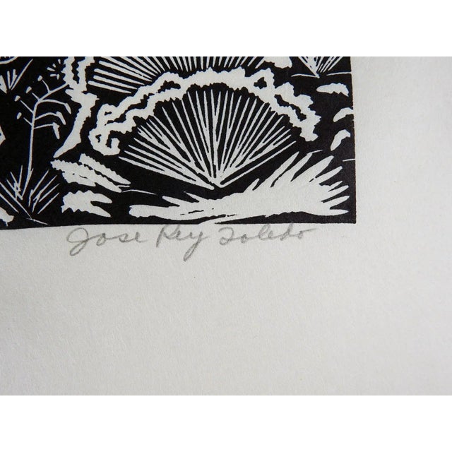 Vintage mid 20th century woodcut on thin paper by Jose Rey Toledo (1915-1994) Native American, Jemez Pueblo, New Mexico....