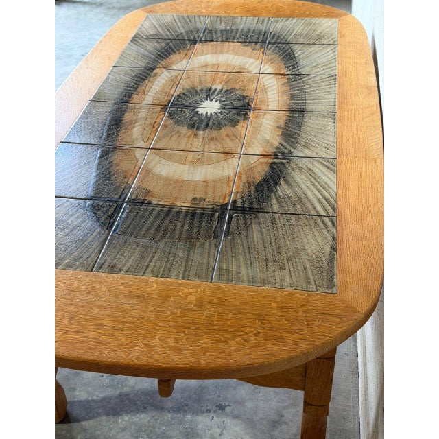 Brown Oak Tile Top Oval Coffee Table Danish Mid-Century Modern 1970s For Sale - Image 8 of 11