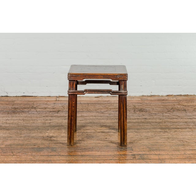 Antique Chinese Dark Brown Side Table with Reeded Humpback Stretchers For Sale - Image 12 of 12