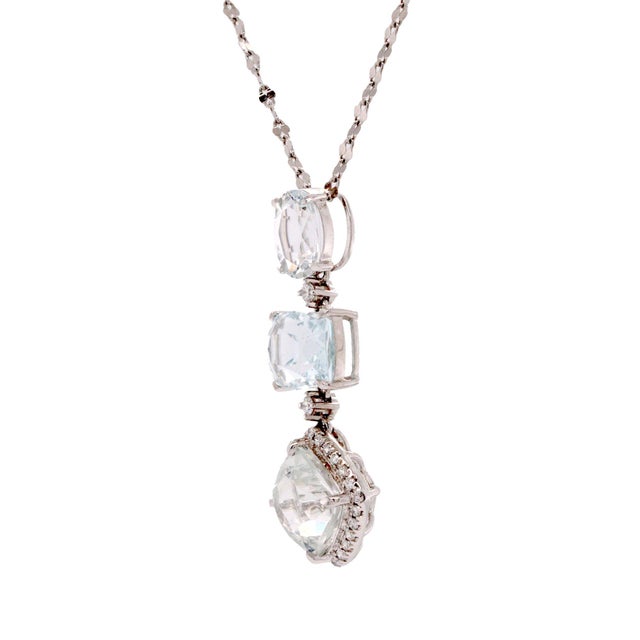 Aquamarine and Diamond Platinum Pendant Necklace - Fei Liu For Sale - Image 4 of 8