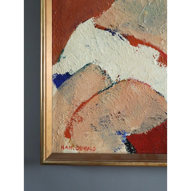 Mid-Century Modern 'Reclining Figure in Red' Abstract Figurative Oil Painting by Swedish Artist Hans Osswald (1919-1983), Framed For Sale - Image 6 of 13
