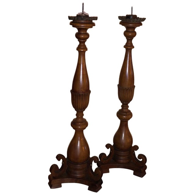 Mid 19th Century 19th Century French Pearwood Turned Candlesticks - a Pair For Sale - Image 5 of 5