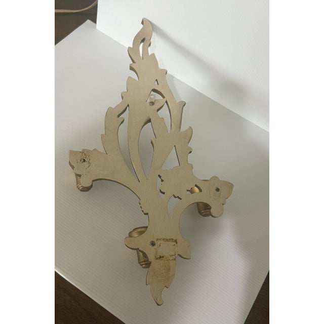 Mid-Century Modern Vintage Hollywood Regency Gold Three-Arm Wall Sconce, Syroco Style For Sale - Image 3 of 12