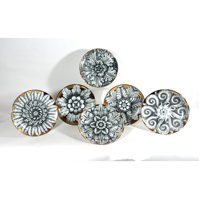 Vintage Set of Six Piero Fornasetti Porcelain Rosoni Pattern Plates Depicting Rosettes For Sale - Image 10 of 10