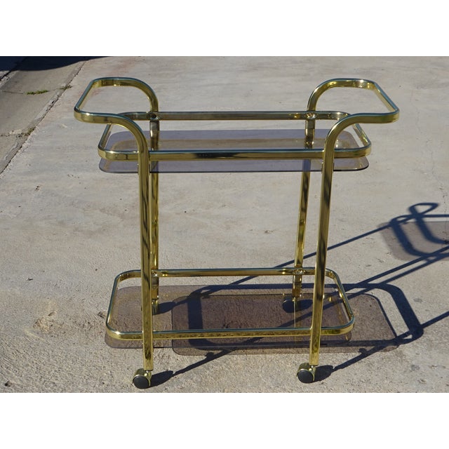 Rolling Serving Cart in Gilded Metal and Glass, 1980s For Sale - Image 10 of 18