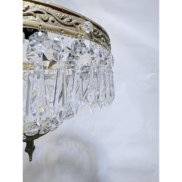 1950s Basket Brass Chandelier With Crystal Chain and Prisma For Sale In New York - Image 6 of 10