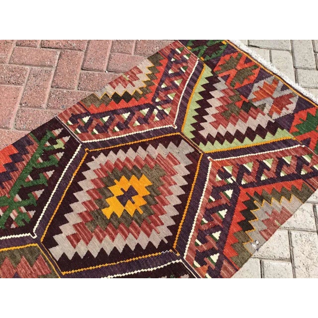 Green Vintage Turkish Kilim Runner - 33" X 104" For Sale - Image 8 of 10