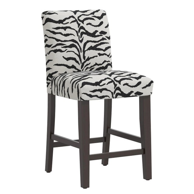 Cream Counter Stool in Linen Zebra Cream Black For Sale - Image 8 of 8