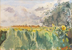 'Sunflower Field in Summer' by Ole Kielberg, 1956, Danish Impressionist Oil Landscape, Paris, Benezit
