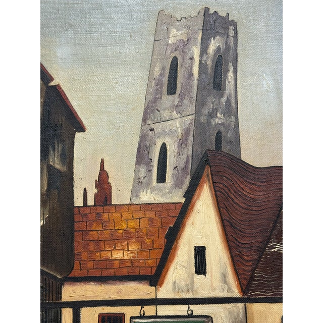 Mid 20th Century T. Silver Vintage European Village Oil Painting, Signed For Sale - Image 5 of 12