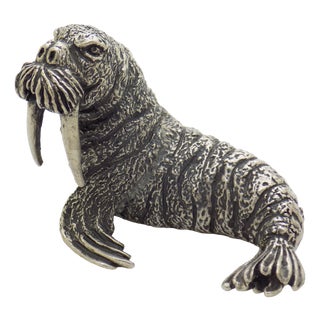 Large Vintage Italian Silver 800 Walrus Sculpture by Mario Cerruti, Arezzo, 1950s For Sale