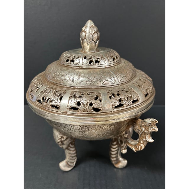 Late 20th Century Chinese Art Silver Gilt Bronze Metal Incense Burner For Sale - Image 10 of 11