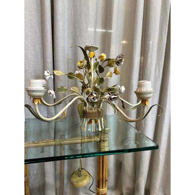 Italian Italian Tole Pastels Floral Chandelier For Sale - Image 3 of 4