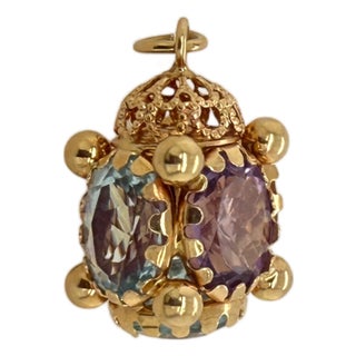18 K Gold Multi Gemstone Fob Charm Pendant For Sale