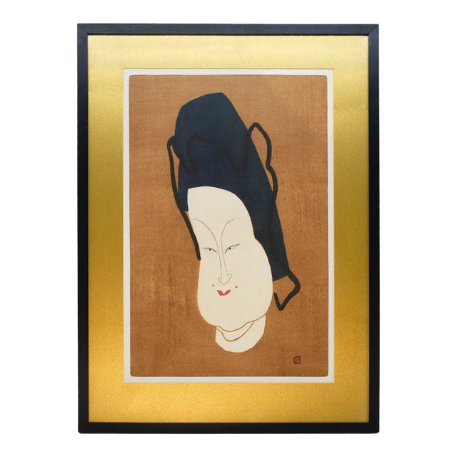 Contemporary Japanese Ukiyo-E Titled a Charm of Tempy Portrait Painting Framed 20 X 28.5 For Sale
