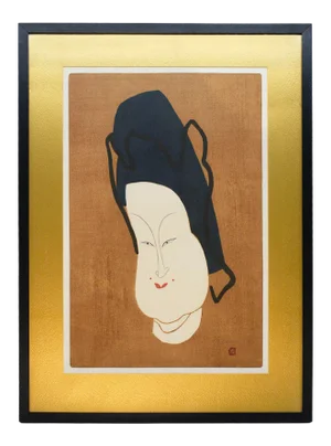 Contemporary Japanese Ukiyo-E Titled a Charm of Tempy Portrait Painting Framed 20 X 28.5