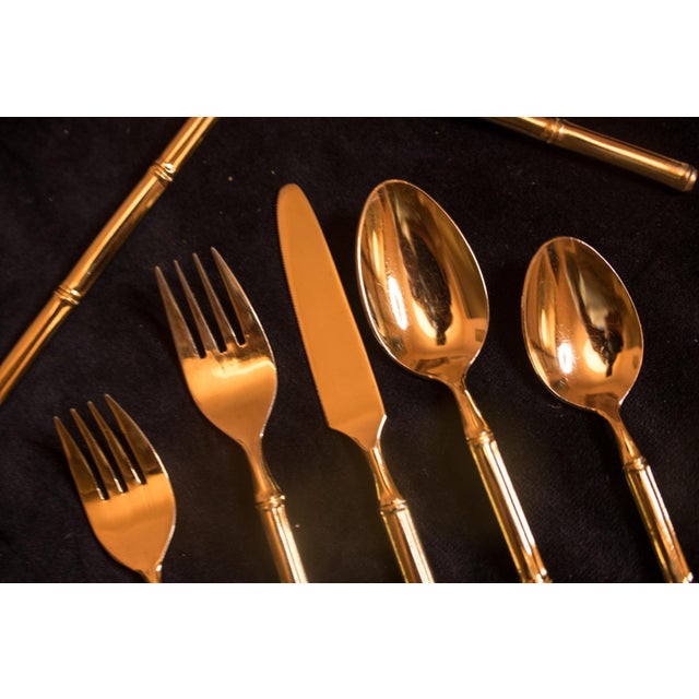 1980s Vintage Stanley Roberts Gold Bamboo Flatware Service for 8 With Serving Spoons - 42 Pieces For Sale - Image 5 of 12