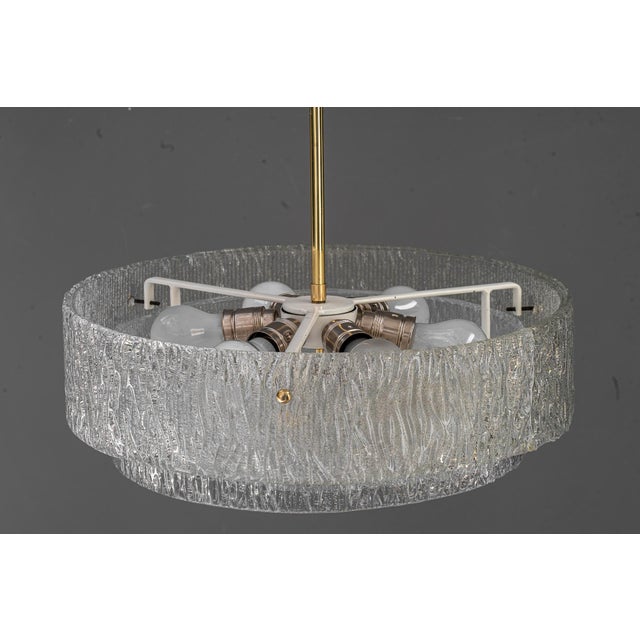 Round Textured Glass Ring and Brass Pendant Lamp by J. T. Kalmar, 1950s For Sale - Image 6 of 18