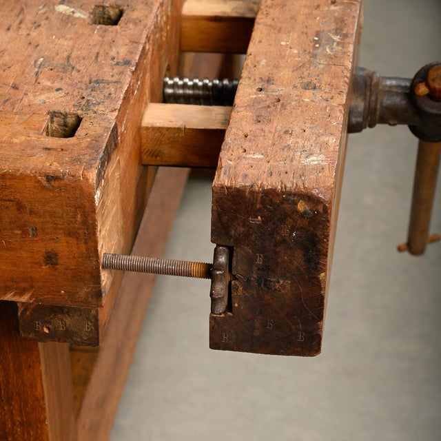 Vintage Industrial Rustic Carpenter's Workbench in Wood, 1950s For Sale - Image 15 of 18