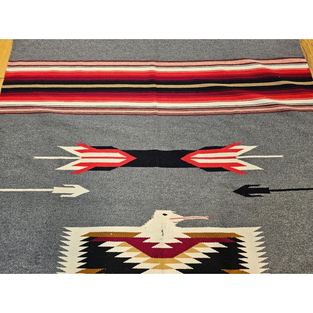 Vintage American Southwestern Kilim Rug, Handwoven Wool, Mythical Bird Pattern, Pale Blue & Ivory, 4x7 For Sale - Image 4 of 11