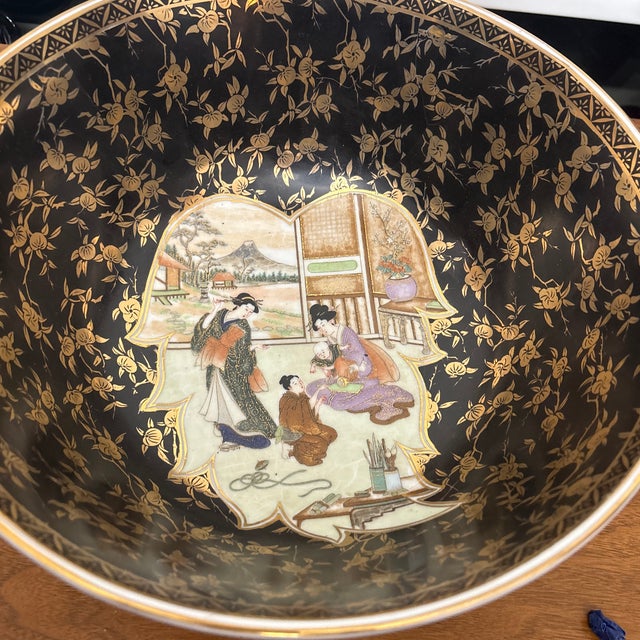 Meiji Period (1868-1912) Satsuma Bowl with Geisha and Children in three cartouches. This bowl is beautifully hand painted...