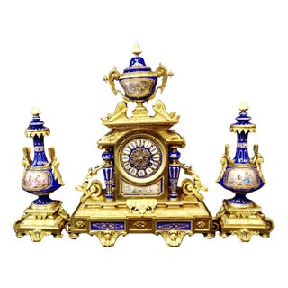Late 19th Century Sevres Clock Garniture - Set of 3 For Sale