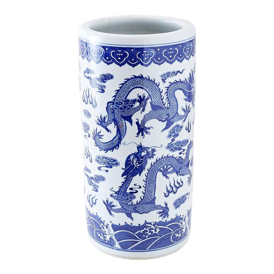 Chinese Blue and White Porcelain Umbrella Holder Chairish