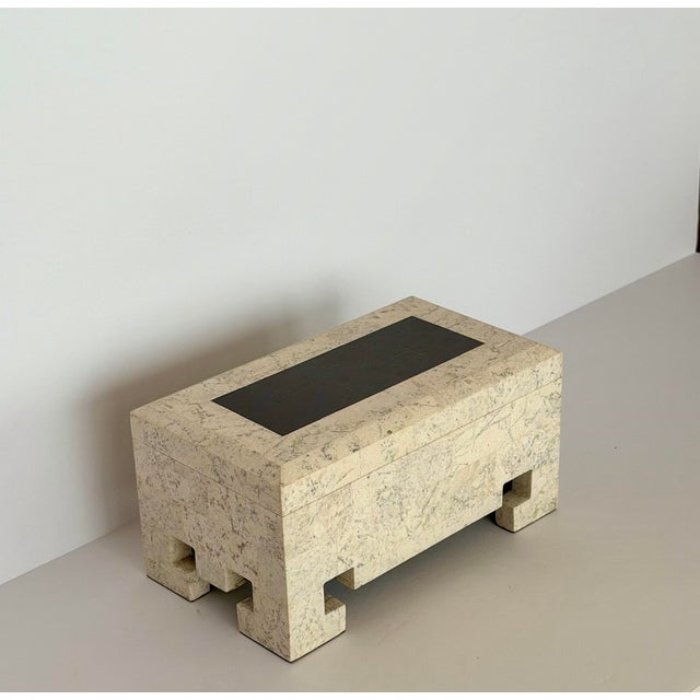 Maitland - Smith 1980s Art Deco Revival Tessellated Stone & Greek Key Feet Box For Sale - Image 4 of 9