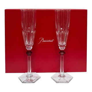 Pair of Red Baccarat Crystal Harcourt Eve Champagne Flutes For Sale