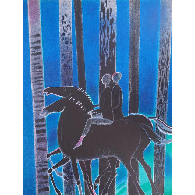 Albert Zavaro (1925-2022) Black Horses Original color lithograph Signed in pencil On BFK Rives paper, 56 x 76 cm (approx....