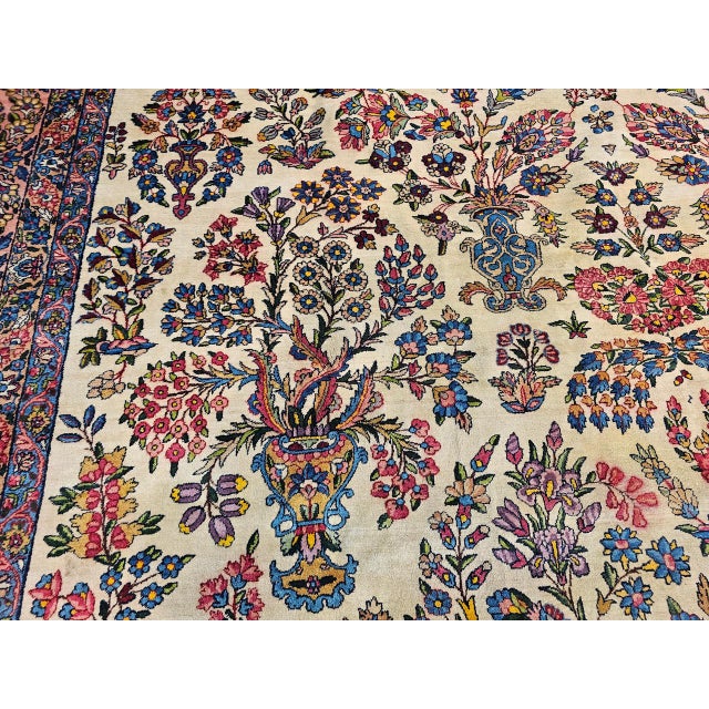 Persian Antique Oversized Persian Kerman Lavar Rug, Hand-Knotted Wool, Allover Floral Vase Pattern, Ivory & Pink, 11x20 For Sale - Image 3 of 18