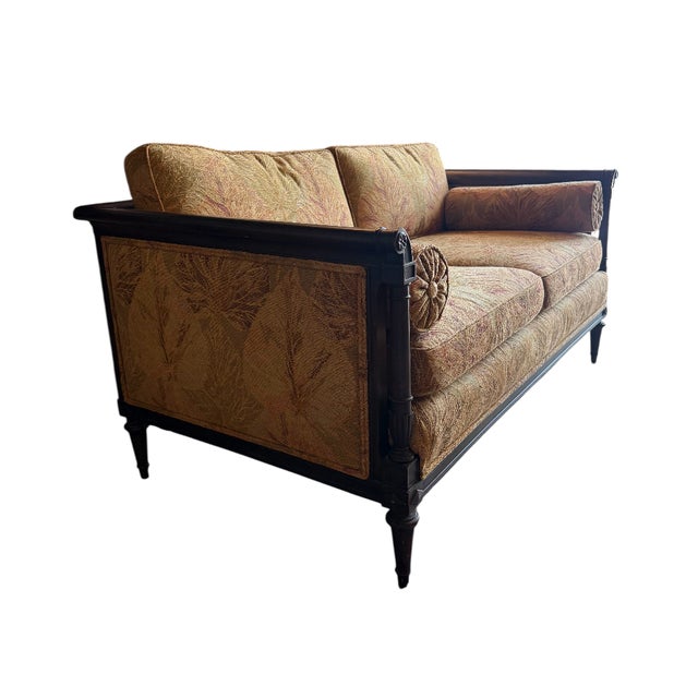 Neoclassical 1920s A Neoclassical Settee in Botanical Tapestry Textile For Sale - Image 3 of 13