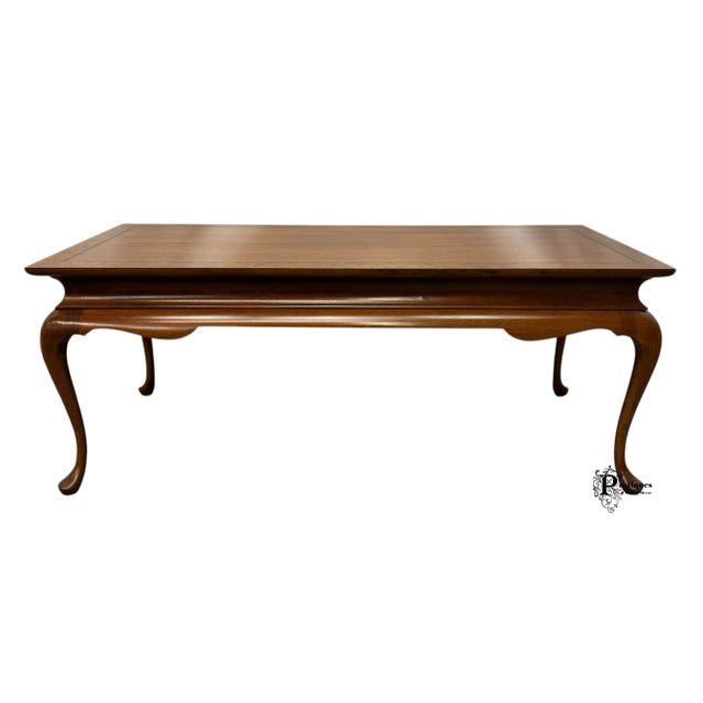 Vintage Chippendale Style Coffee Table featuring High Quality Mahogany Construction, Burl Wood Band & Inlay Accents, and...