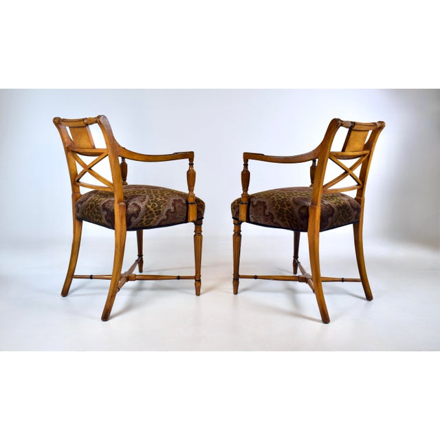 Regency Armchairs in Velvet by Thomas Hope, Burl Wood, X-Back Design For Sale - Image 11 of 13