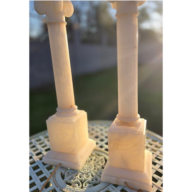 Mid 19th Century Hand Carved Italian Alabaster Neoclassical Column Table Lamps - a Pair For Sale - Image 17 of 18
