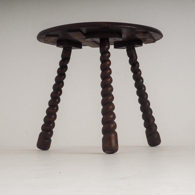 Wood French Oak Tripod Side Table attributed to Charles Dudouyt, 1950s For Sale - Image 7 of 18