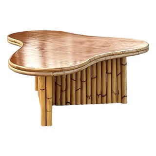 Vintage Boho Ameoba Rattan Coffee Table After Frankl For Sale