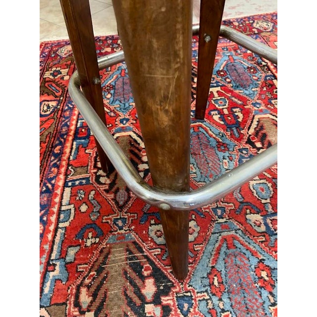 Mid-Century Modern “Moderne Seating Co.” Red Leather Bar Stool – Chrome & Wood For Sale - Image 4 of 6